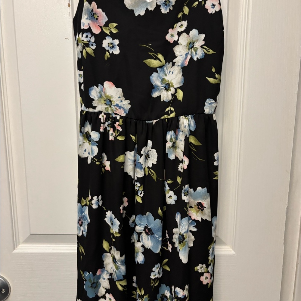 Xhilaration Black Dress with Floral Accents